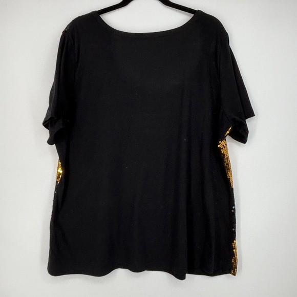 Denim 24/7 Womens Size 1X T-Shirt Black Gold Sequins Scoop Neck Short Sleeves - Picture 5 of 8